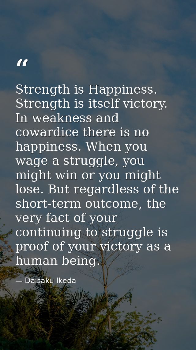 Strength is Happiness. Strength is itself victory. In weakness and cowardice there is no happiness. When you wage a stru — Daisaku Ikeda