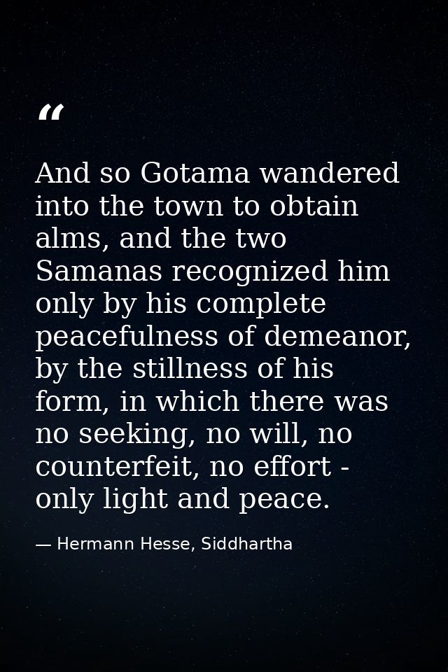 And so Gotama wandered into the town to obtain alms, and the two Samanas recognized him only by his complete peacefulnes — Hermann Hesse, Siddhartha