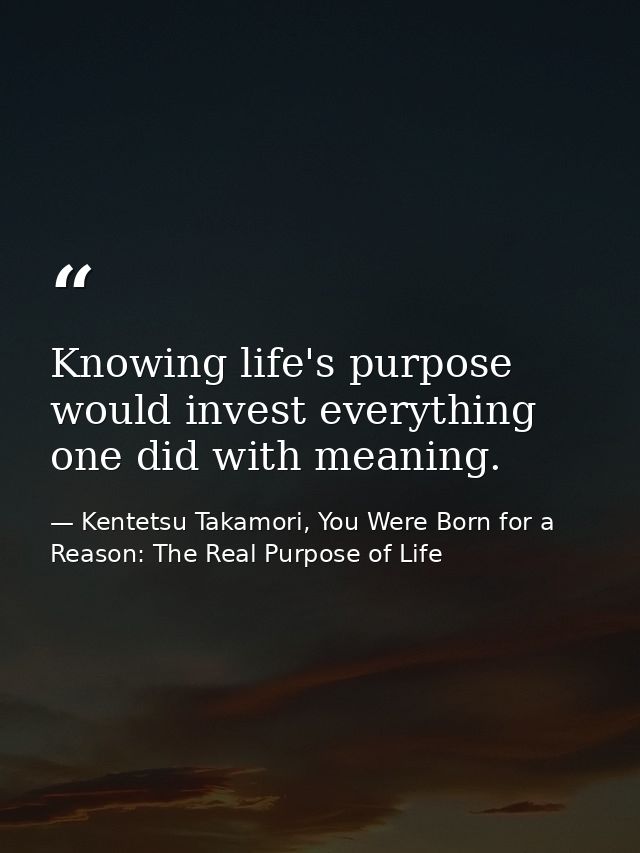 Knowing life's purpose would invest everything one did with meaning. — Kentetsu Takamori, You Were Born for a Reason: The Real Purpose of Life