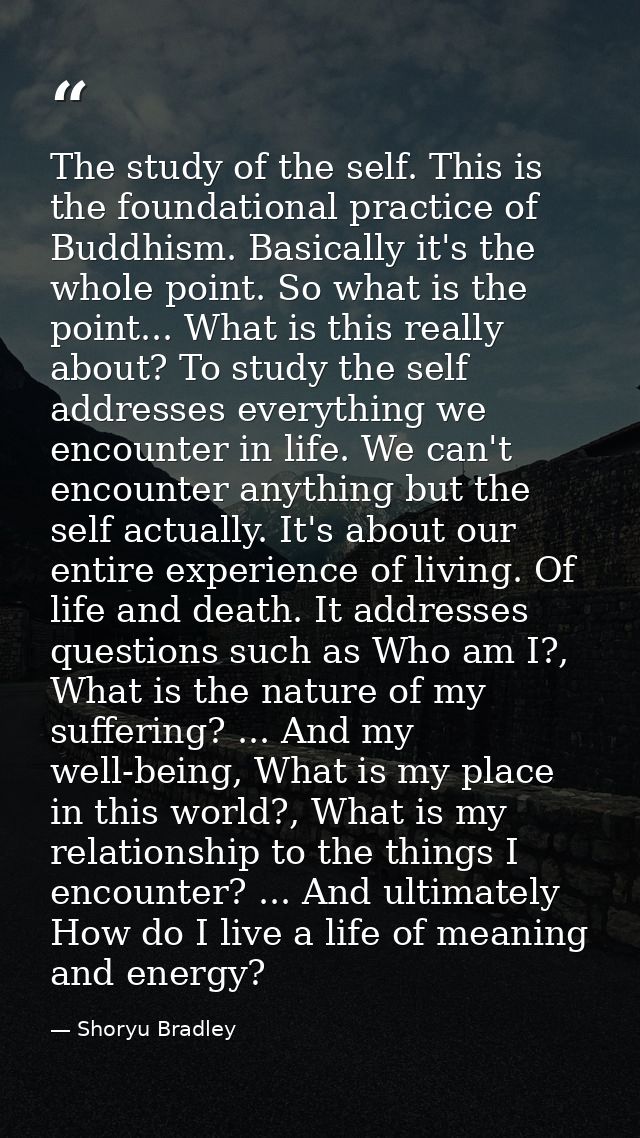 The study of the self. This is the foundational practice of Buddhism. Basically it's the whole point. So what is the poi — Shoryu Bradley