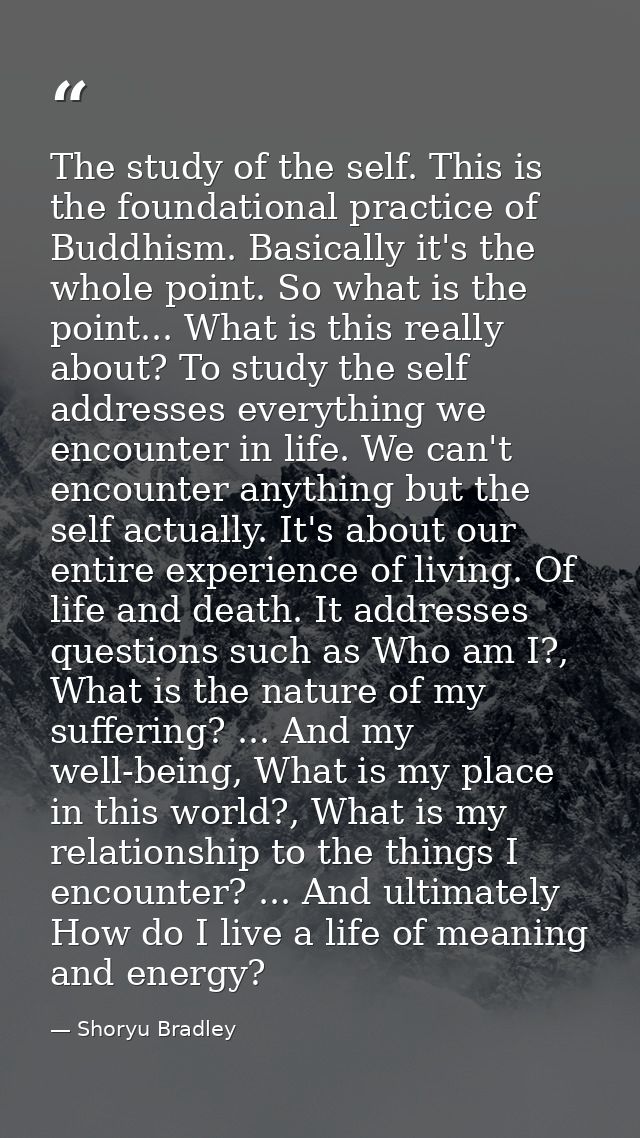 The study of the self. This is the foundational practice of Buddhism. Basically it's the whole point. So what is the poi — Shoryu Bradley