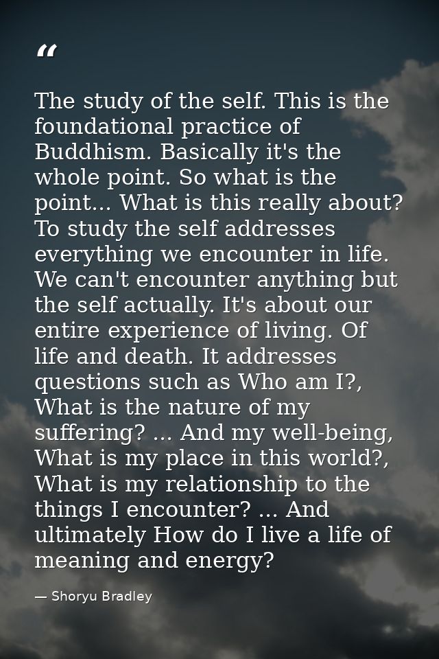 The study of the self. This is the foundational practice of Buddhism. Basically it's the whole point. So what is the poi — Shoryu Bradley