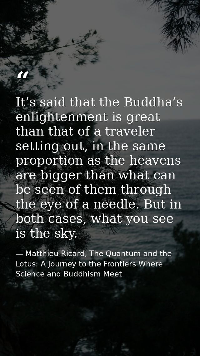 It’s said that the Buddha’s enlightenment is great than that of a traveler setting out, in the same proportion as the he — Matthieu Ricard, The Quantum and the Lotus: A Journey to the Frontiers Where Science and Buddhism Meet