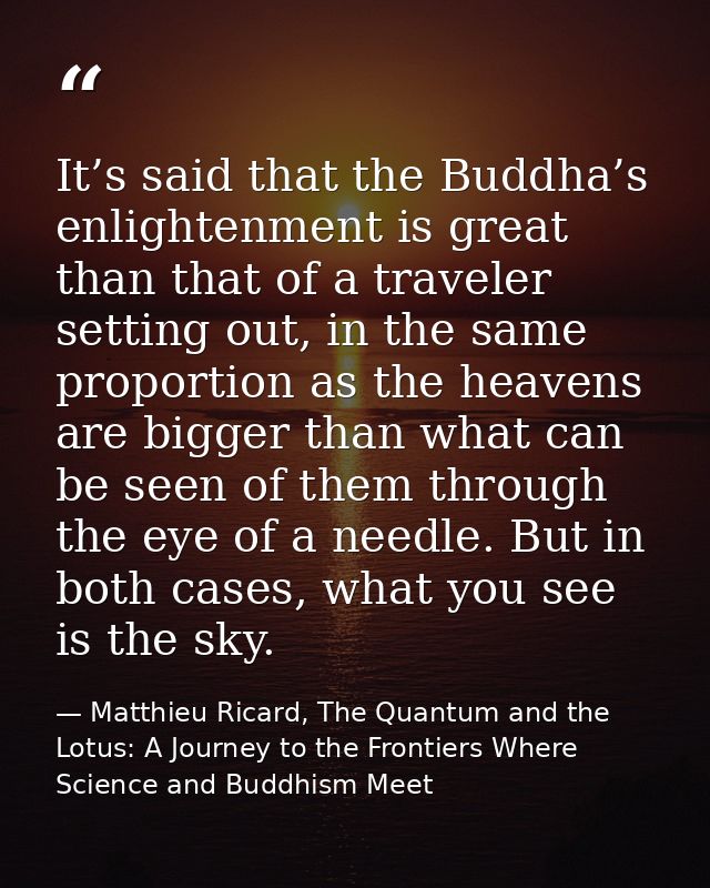 It’s said that the Buddha’s enlightenment is great than that of a traveler setting out, in the same proportion as the he — Matthieu Ricard, The Quantum and the Lotus: A Journey to the Frontiers Where Science and Buddhism Meet