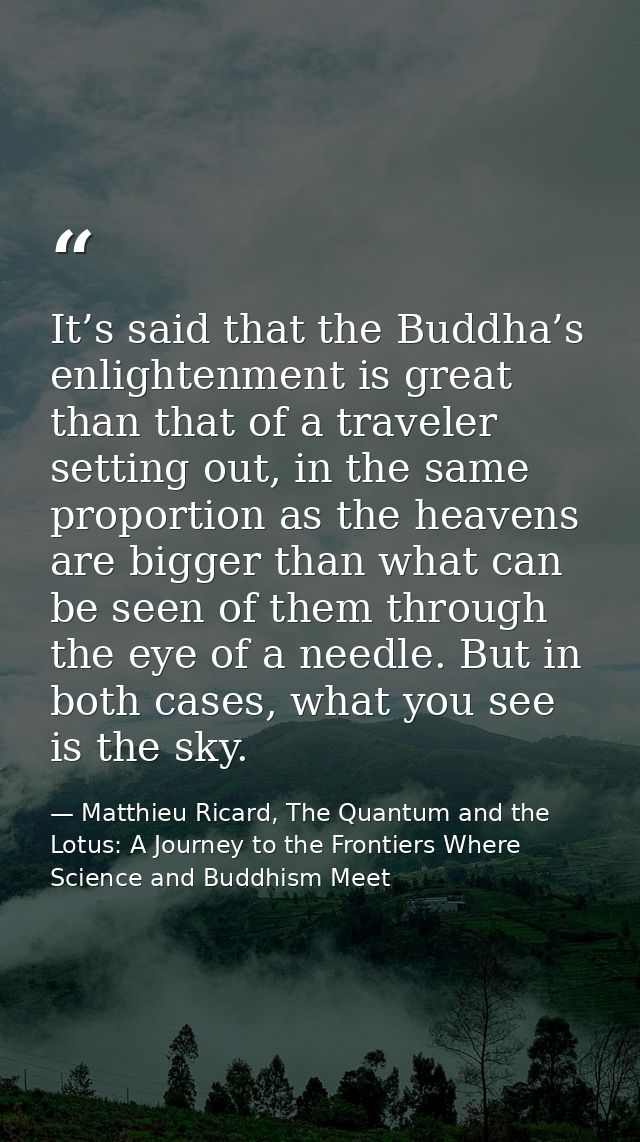 It’s said that the Buddha’s enlightenment is great than that of a traveler setting out, in the same proportion as the he — Matthieu Ricard, The Quantum and the Lotus: A Journey to the Frontiers Where Science and Buddhism Meet