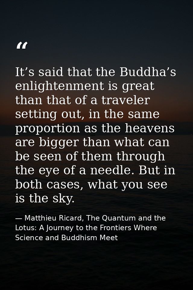 It’s said that the Buddha’s enlightenment is great than that of a traveler setting out, in the same proportion as the he — Matthieu Ricard, The Quantum and the Lotus: A Journey to the Frontiers Where Science and Buddhism Meet