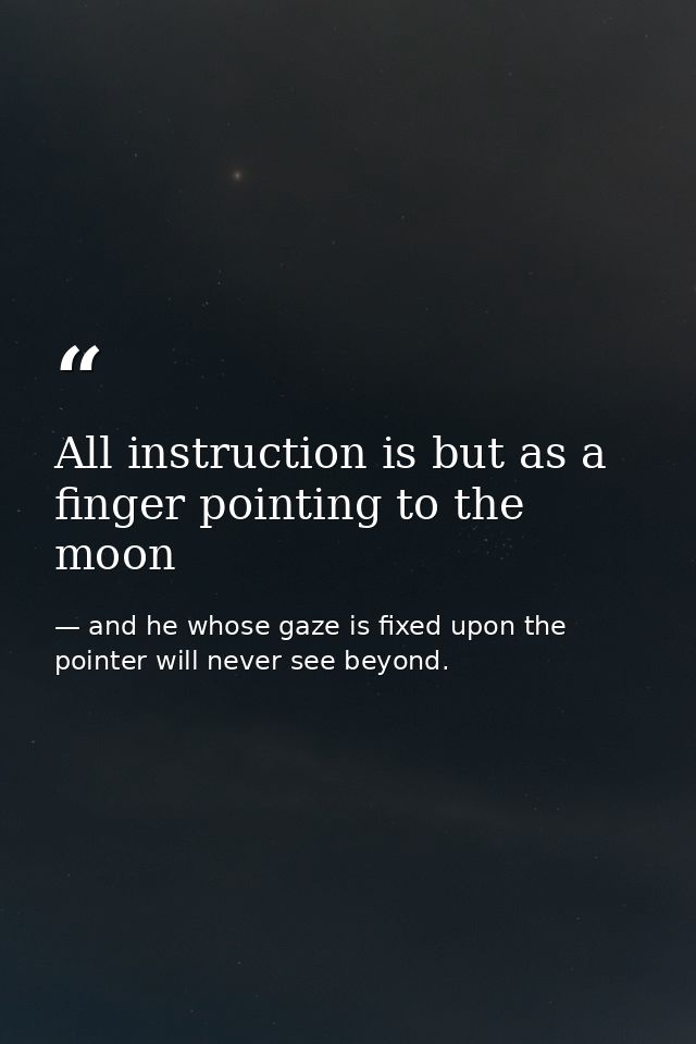 All instruction is but as a finger pointing to the moon — and he whose gaze is fixed upon the pointer will never see beyond.