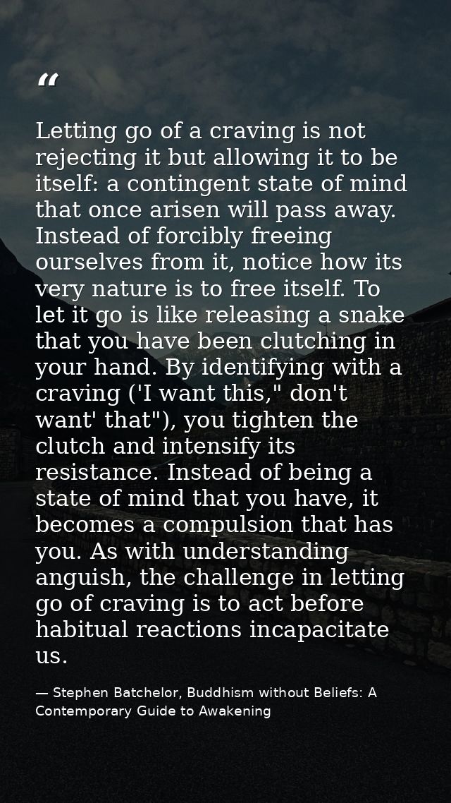 Letting go of a craving is not rejecting it but allowing it to be itself: a contingent state of mind that once arisen wi — Stephen Batchelor, Buddhism without Beliefs: A Contemporary Guide to Awakening