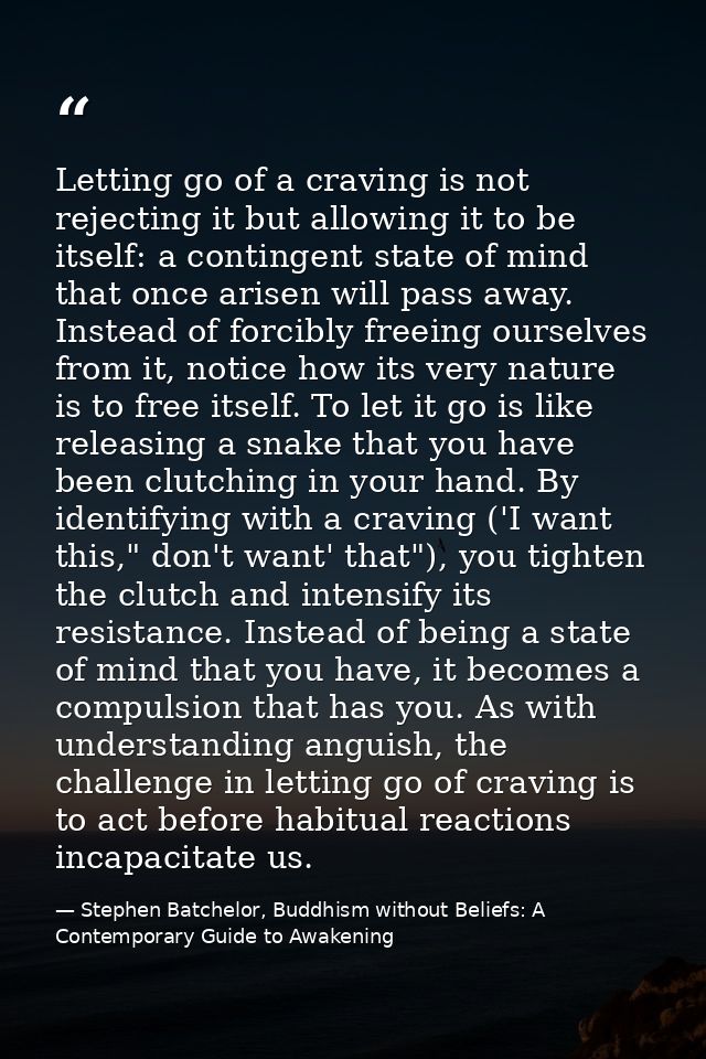 Letting go of a craving is not rejecting it but allowing it to be itself: a contingent state of mind that once arisen wi — Stephen Batchelor, Buddhism without Beliefs: A Contemporary Guide to Awakening
