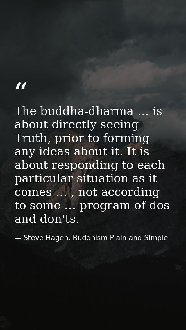 The buddha-dharma … is about directly seeing Truth, prior to forming any ideas about it. It is about responding to each  — Steve Hagen, Buddhism Plain and Simple