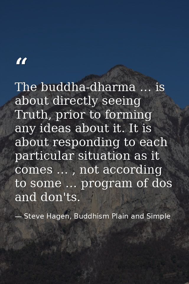 The buddha-dharma … is about directly seeing Truth, prior to forming any ideas about it. It is about responding to each  — Steve Hagen, Buddhism Plain and Simple