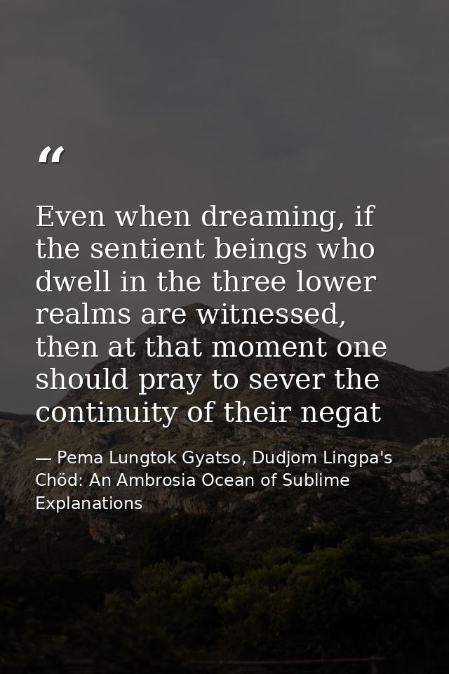 Even when dreaming, if the sentient beings who dwell in the three lower realms are witnessed, then at that moment one sh — Pema Lungtok Gyatso, Dudjom Lingpa's Chöd: An Ambrosia Ocean of Sublime Explanations
