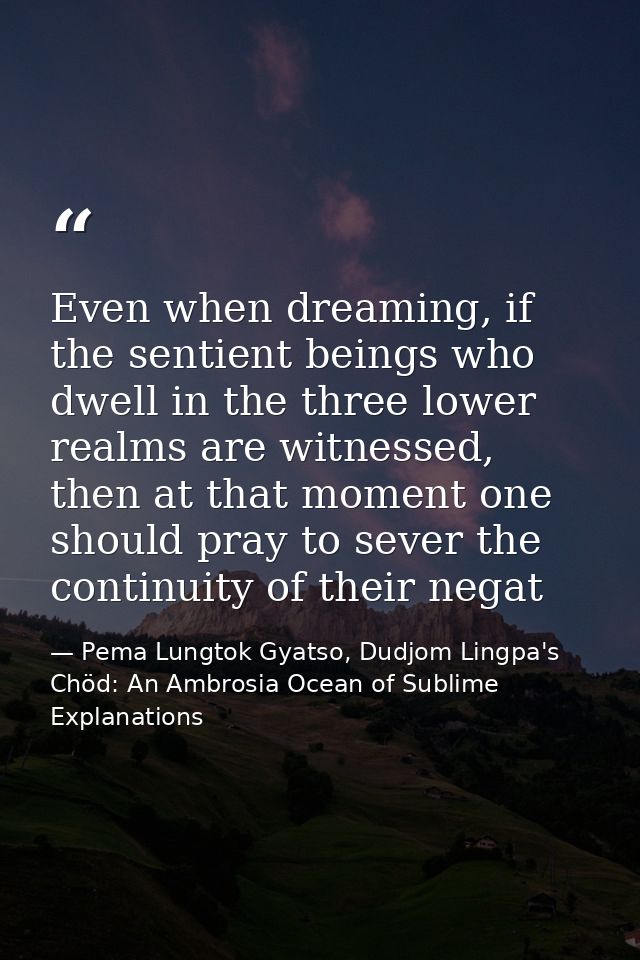 Even when dreaming, if the sentient beings who dwell in the three lower realms are witnessed, then at that moment one sh — Pema Lungtok Gyatso, Dudjom Lingpa's Chöd: An Ambrosia Ocean of Sublime Explanations