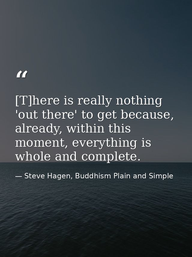 [T]here is really nothing 'out there' to get because, already, within this moment, everything is whole and complete. — Steve Hagen, Buddhism Plain and Simple