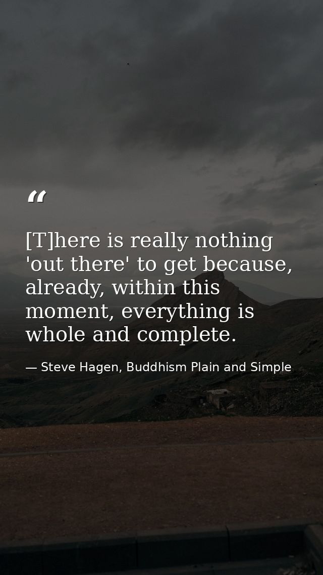 [T]here is really nothing 'out there' to get because, already, within this moment, everything is whole and complete. — Steve Hagen, Buddhism Plain and Simple
