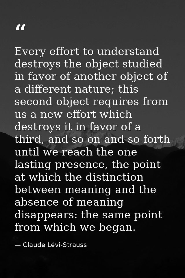 Every effort to understand destroys the object studied in favor of another object of a different nature; this second obj — Claude Lévi-Strauss