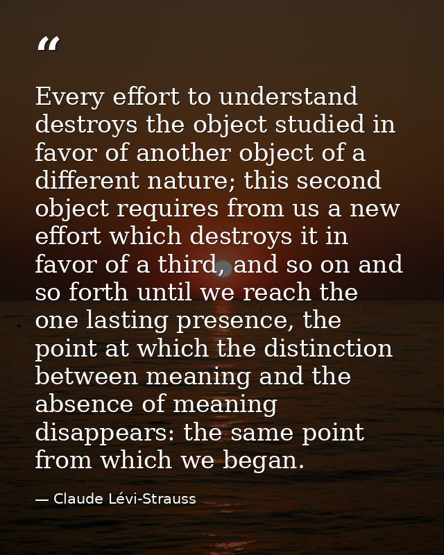Every effort to understand destroys the object studied in favor of another object of a different nature; this second obj — Claude Lévi-Strauss