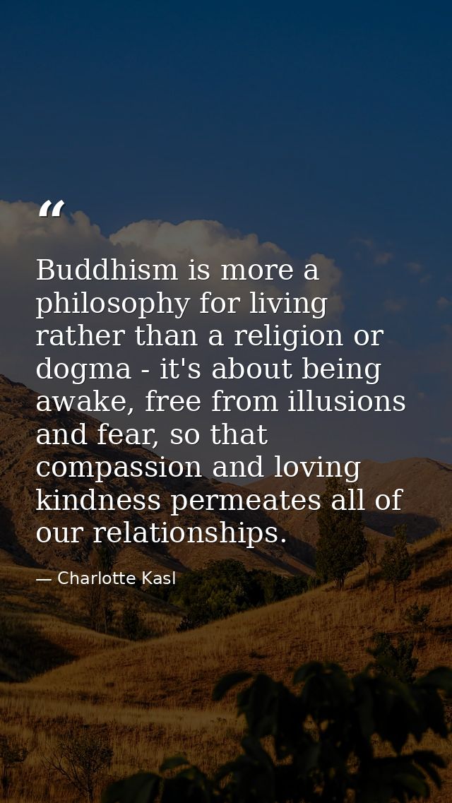 Buddhism is more a philosophy for living rather than a religion or dogma - it's about being awake, free from illusions a — Charlotte Kasl