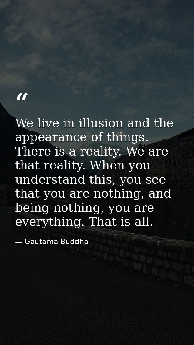We live in illusion and the appearance of things. There is a reality. We are that reality. When you understand this, you — Gautama Buddha