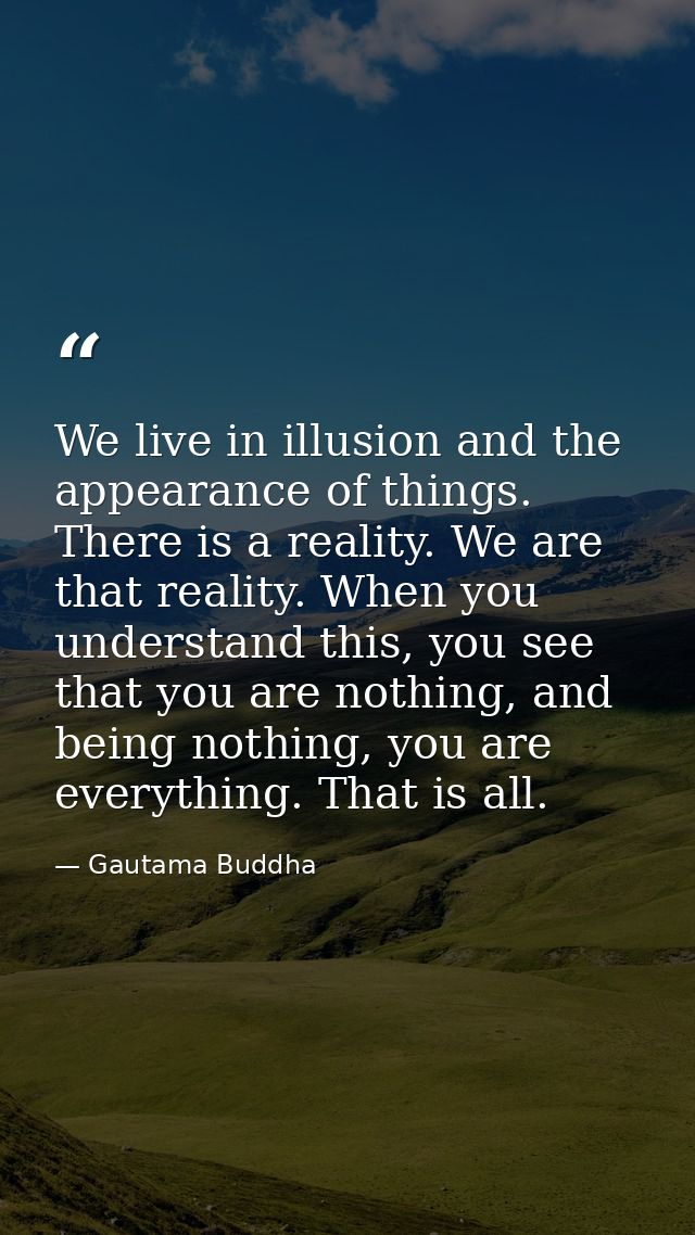 We live in illusion and the appearance of things. There is a reality. We are that reality. When you understand this, you — Gautama Buddha