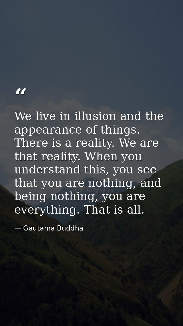 We live in illusion and the appearance of things. There is a reality. We are that reality. When you understand this, you — Gautama Buddha