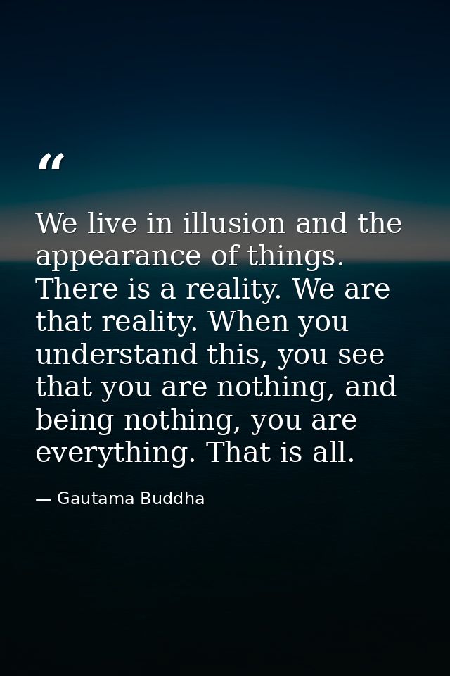 We live in illusion and the appearance of things. There is a reality. We are that reality. When you understand this, you — Gautama Buddha