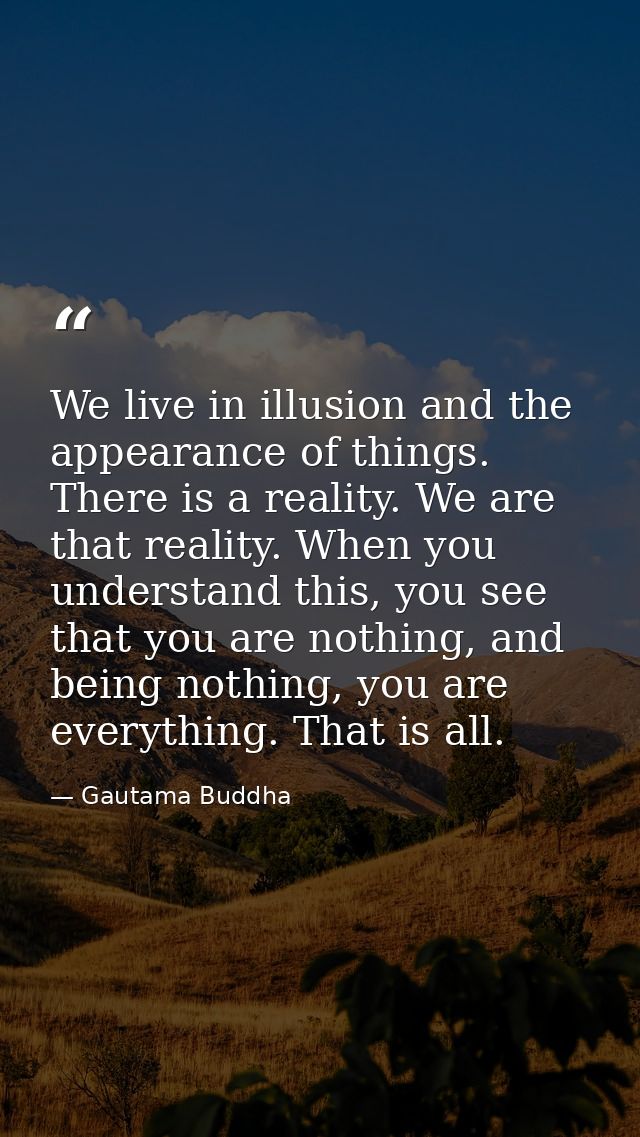 We live in illusion and the appearance of things. There is a reality. We are that reality. When you understand this, you — Gautama Buddha