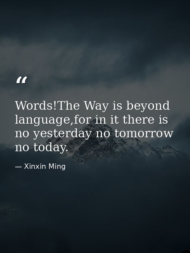 Words!The Way is beyond language,for in it there is no yesterday no tomorrow no today. — Xinxin Ming