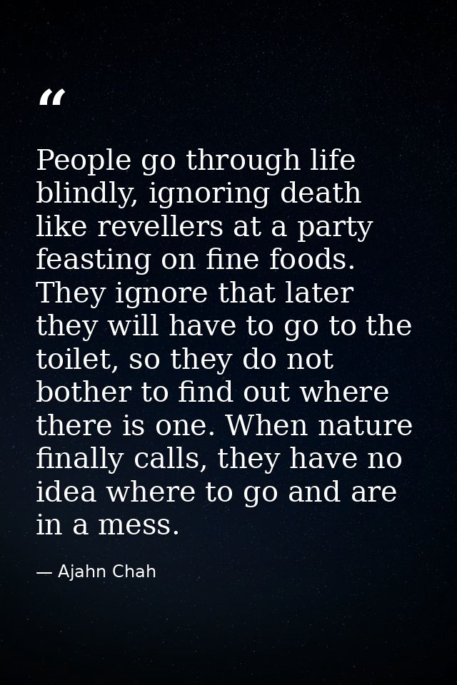 People go through life blindly, ignoring death like revellers at a party feasting on fine foods. They ignore that later  — Ajahn Chah