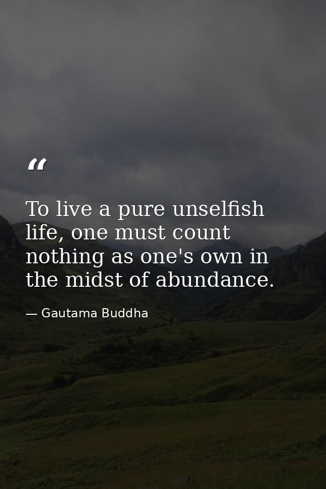 To live a pure unselfish life, one must count nothing as one's own in the midst of abundance. — Gautama Buddha