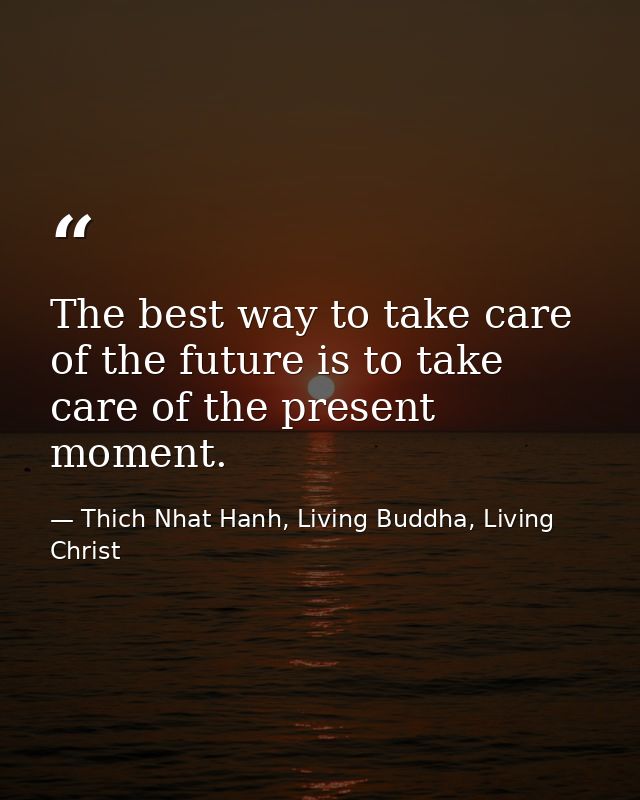 The best way to take care of the future is to take care of the present moment. — Thich Nhat Hanh, Living Buddha, Living Christ