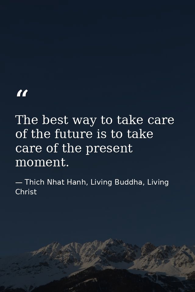 The best way to take care of the future is to take care of the present moment. — Thich Nhat Hanh, Living Buddha, Living Christ