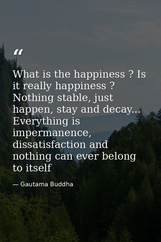 What is the happiness ? Is it really happiness ? Nothing stable, just happen, stay and decay... Everything is impermanen — Gautama Buddha