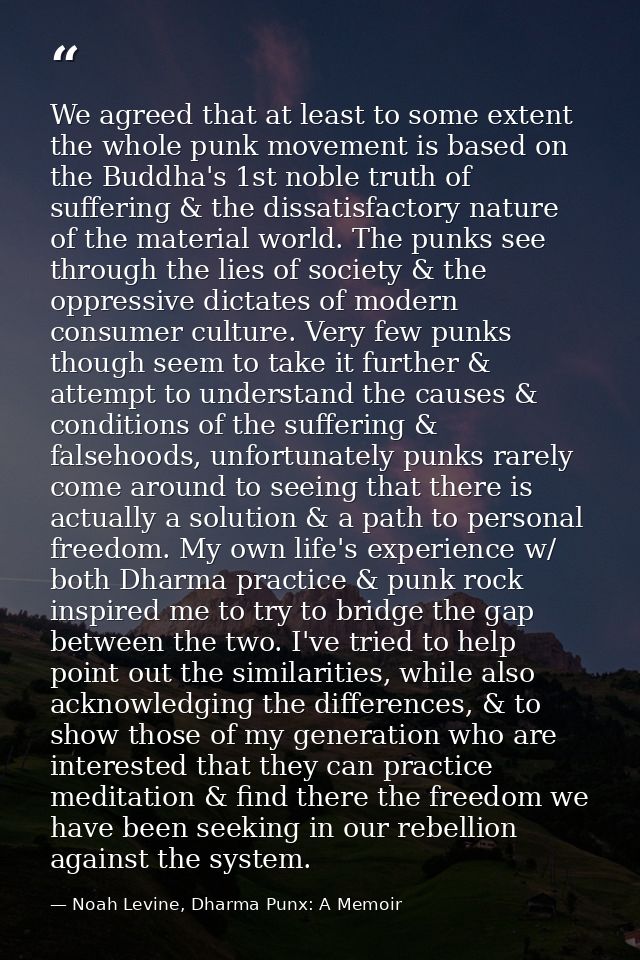 We agreed that at least to some extent the whole punk movement is based on the Buddha's 1st noble truth of suffering & t — Noah Levine, Dharma Punx: A Memoir