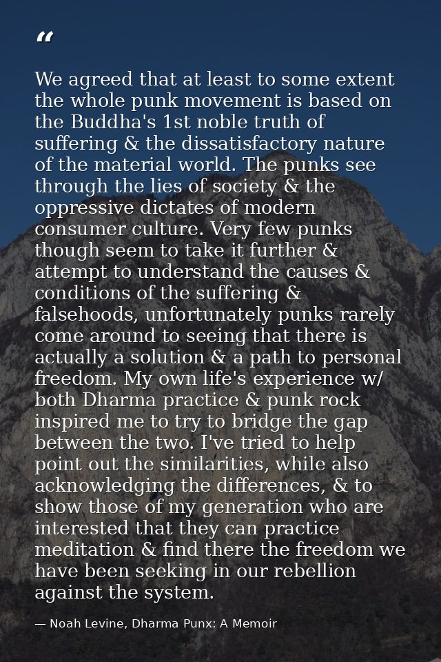 We agreed that at least to some extent the whole punk movement is based on the Buddha's 1st noble truth of suffering & t — Noah Levine, Dharma Punx: A Memoir
