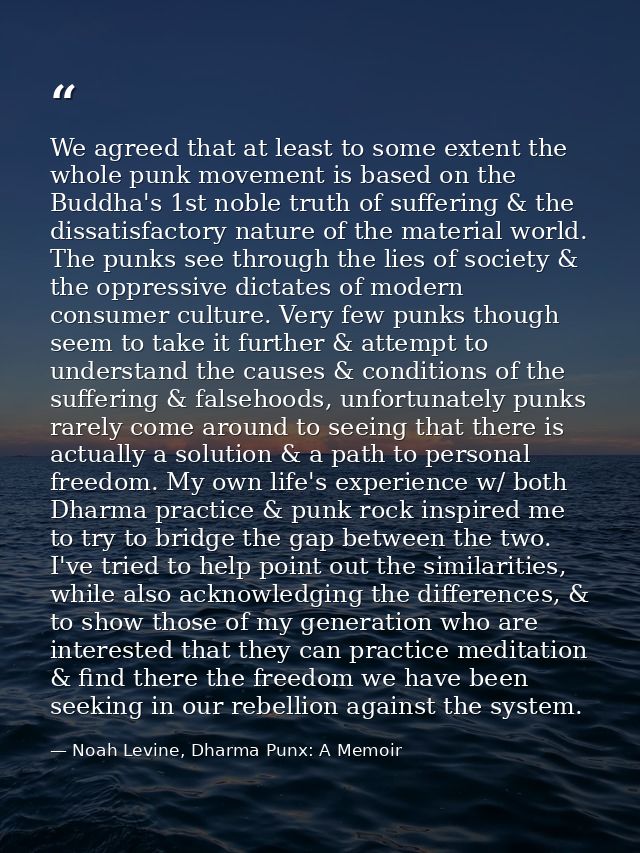 We agreed that at least to some extent the whole punk movement is based on the Buddha's 1st noble truth of suffering & t — Noah Levine, Dharma Punx: A Memoir