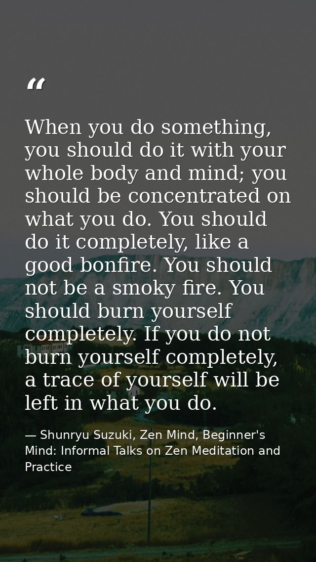When you do something, you should do it with your whole body and mind; you should be concentrated on what you do. You sh — Shunryu Suzuki, Zen Mind, Beginner's Mind: Informal Talks on Zen Meditation and Practice