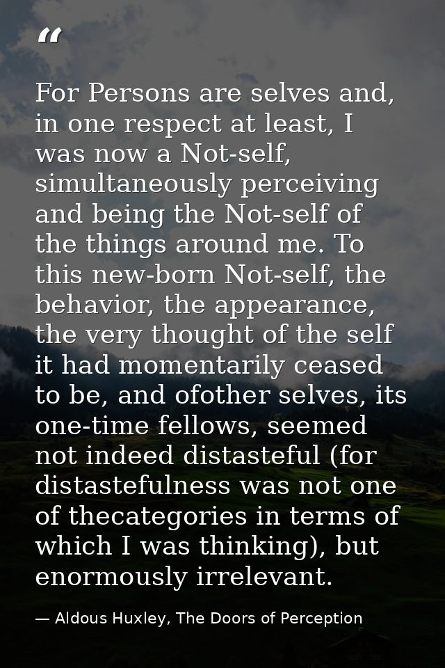 For Persons are selves and, in one respect at least, I was now a Not-self, simultaneously perceiving and being the Not-s — Aldous Huxley, The Doors of Perception