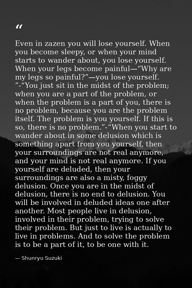 Even in zazen you will lose yourself. When you become sleepy, or when your mind starts to wander about, you lose yoursel — Shunryu Suzuki