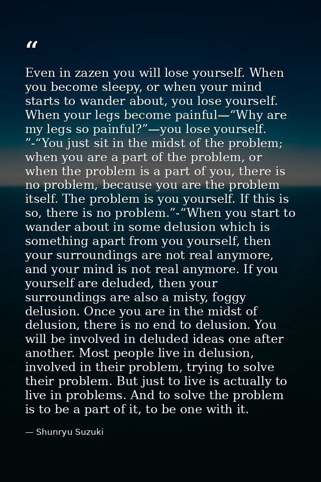 Even in zazen you will lose yourself. When you become sleepy, or when your mind starts to wander about, you lose yoursel — Shunryu Suzuki