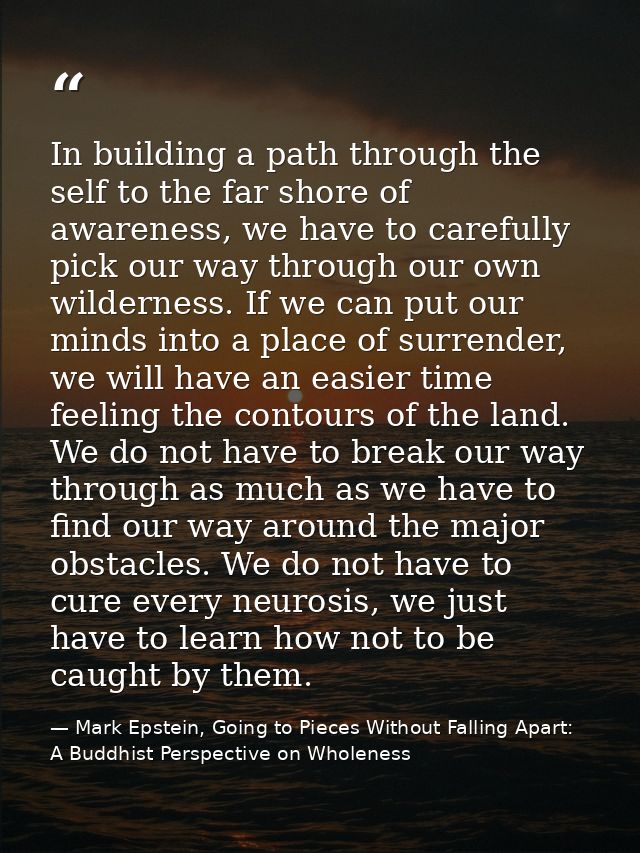 In building a path through the self to the far shore of awareness, we have to carefully pick our way through our own wil — Mark Epstein, Going to Pieces Without Falling Apart: A Buddhist Perspective on Wholeness