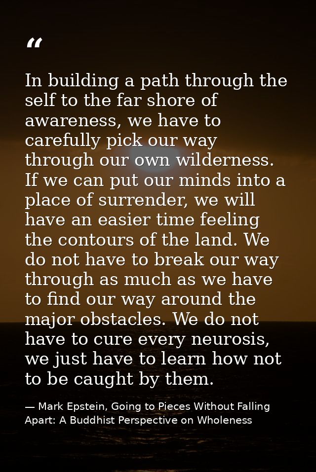 In building a path through the self to the far shore of awareness, we have to carefully pick our way through our own wil — Mark Epstein, Going to Pieces Without Falling Apart: A Buddhist Perspective on Wholeness