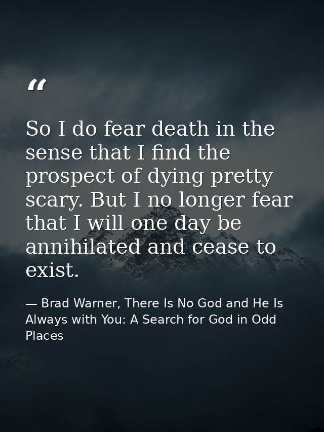 So I do fear death in the sense that I find the prospect of dying pretty scary. But I no longer fear that I will one day — Brad Warner, There Is No God and He Is Always with You: A Search for God in Odd Places