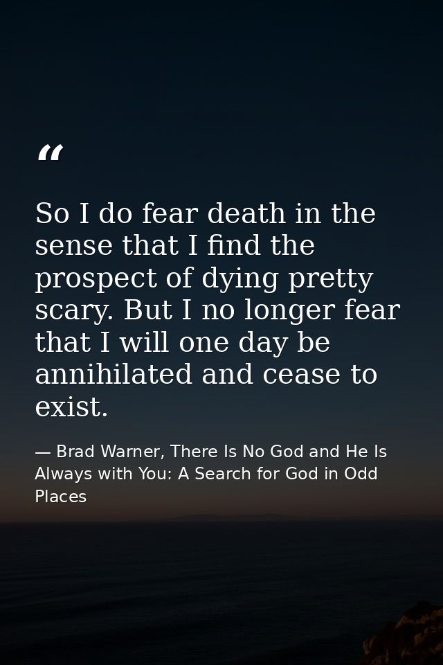 So I do fear death in the sense that I find the prospect of dying pretty scary. But I no longer fear that I will one day — Brad Warner, There Is No God and He Is Always with You: A Search for God in Odd Places