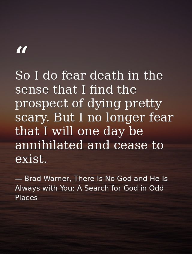 So I do fear death in the sense that I find the prospect of dying pretty scary. But I no longer fear that I will one day — Brad Warner, There Is No God and He Is Always with You: A Search for God in Odd Places