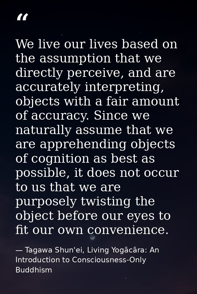 We live our lives based on the assumption that we directly perceive, and are accurately interpreting, objects with a fai — Tagawa Shun'ei, Living Yogācāra: An Introduction to Consciousness-Only Buddhism