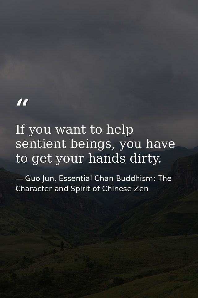 If you want to help sentient beings, you have to get your hands dirty. — Guo Jun, Essential Chan Buddhism: The Character and Spirit of Chinese Zen