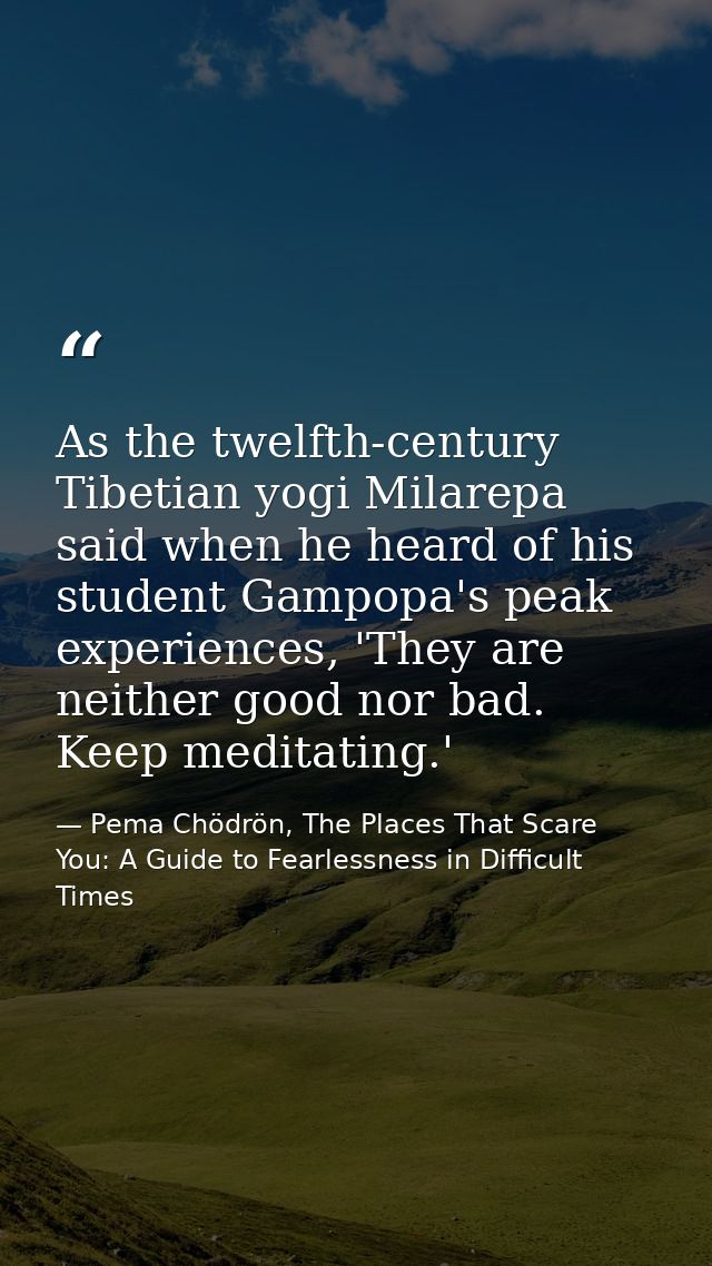 As the twelfth-century Tibetian yogi Milarepa said when he heard of his student Gampopa's peak experiences, 'They are ne — Pema Chödrön, The Places That Scare You: A Guide to Fearlessness in Difficult Times