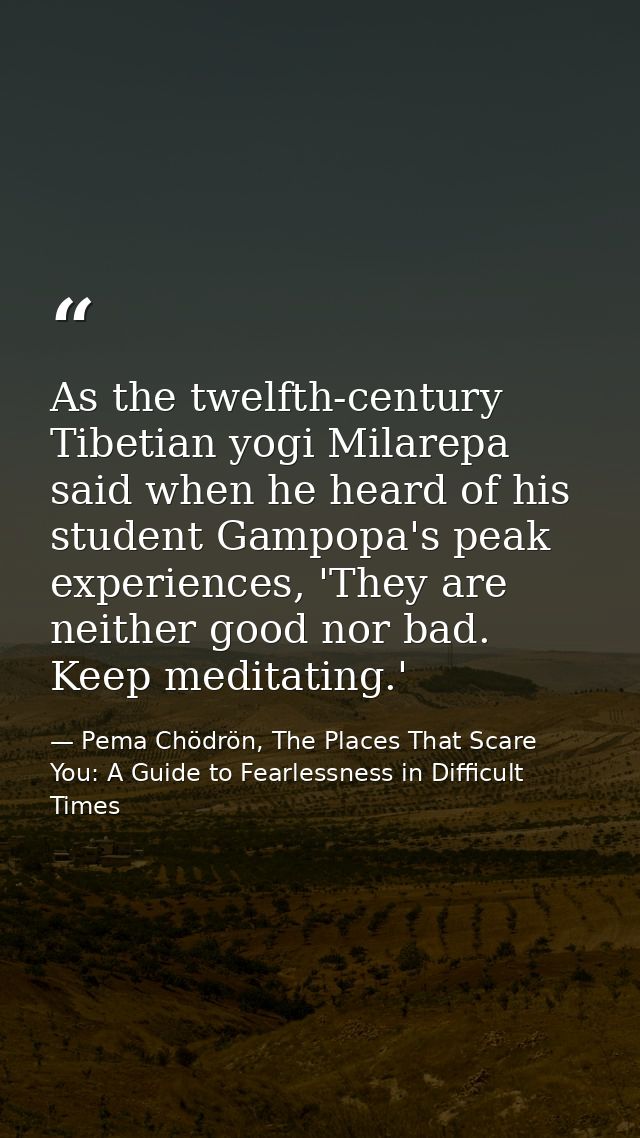 As the twelfth-century Tibetian yogi Milarepa said when he heard of his student Gampopa's peak experiences, 'They are ne — Pema Chödrön, The Places That Scare You: A Guide to Fearlessness in Difficult Times