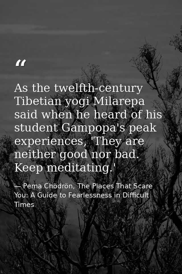 As the twelfth-century Tibetian yogi Milarepa said when he heard of his student Gampopa's peak experiences, 'They are ne — Pema Chödrön, The Places That Scare You: A Guide to Fearlessness in Difficult Times